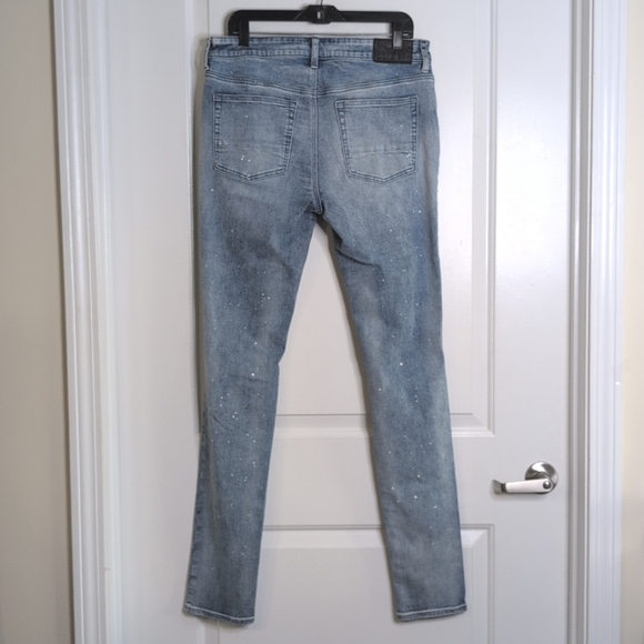 PacSun Stacked Skinny Jeans Medium Wash Distressed w Paint Splatter Men's 32x34 - Picture 9 of 14